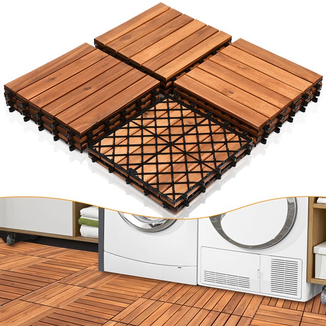 55x Lastre per terrazza mosaico in legno di acacia - 6 doghe - 30x30 cm Lastra a clip per balcone esterno giardino 5 m²