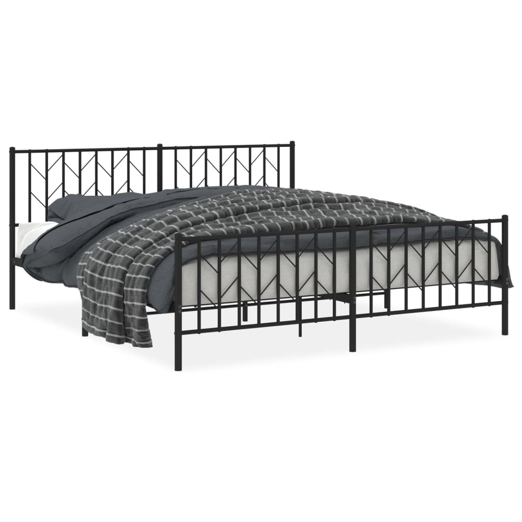 Estructura de cama sin colchón con estribo, de metal negro, para dormitorio, 183 × 213 cm - 2