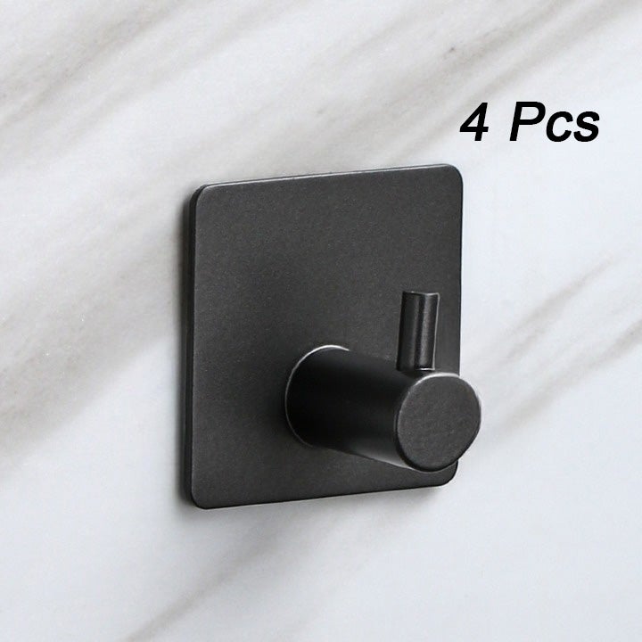 Zestaw 4 samoprzylepnych haczyków ściennych – wieszak na ręczniki łazienkowe, samoprzylepny wieszak na ubrania ze stali nierdzewnej, czarny