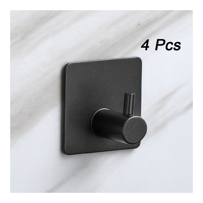Zestaw 4 samoprzylepnych haczyków ściennych – wieszak na ręczniki łazienkowe, samoprzylepny wieszak na ubrania ze stali nierdzewnej, czarny