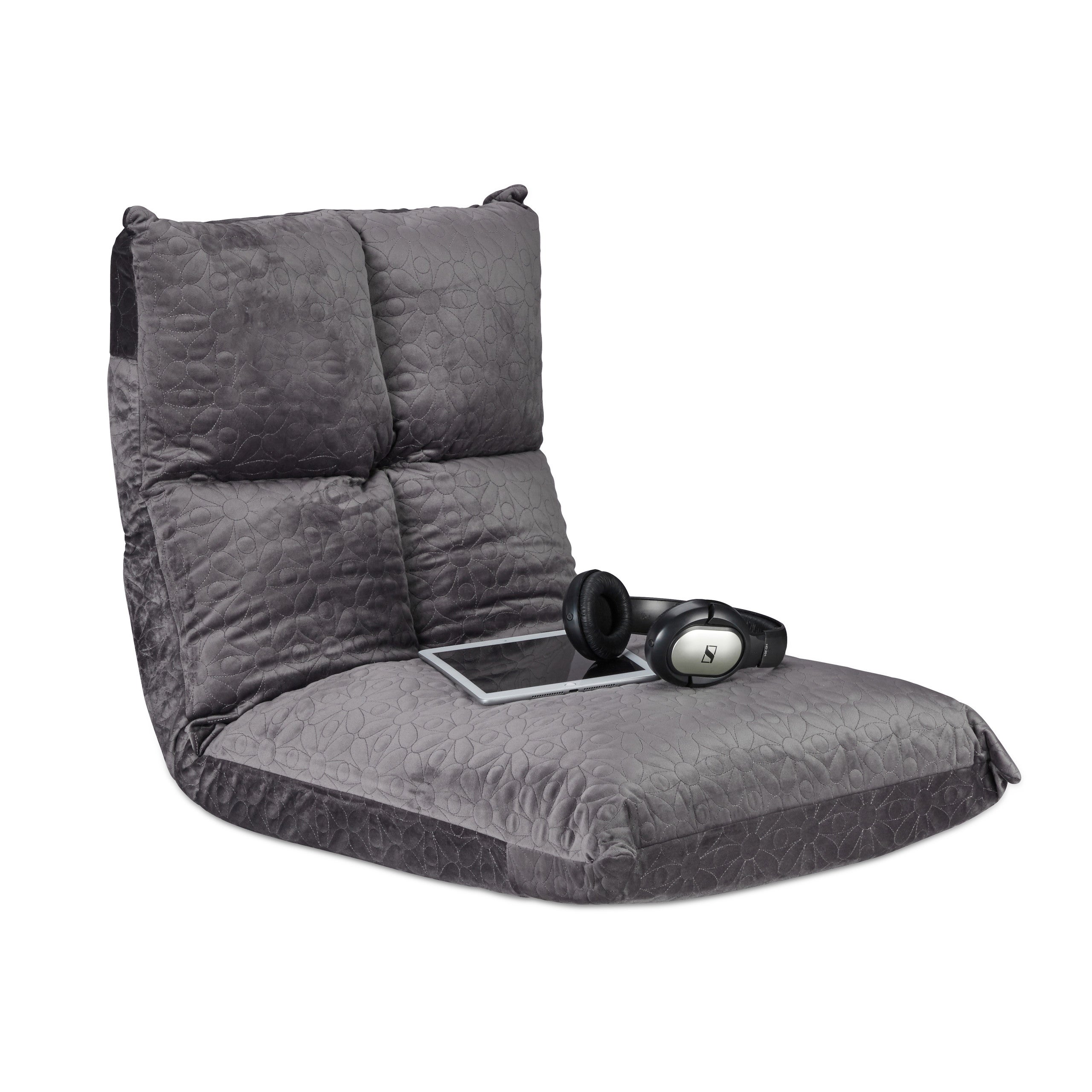Relaxdays silla suelo ajustable, 6 posiciones, meditar, yoga, gaming, tv, hasta 100 kg, poliéster, 58 x 50 x 64 cm, gris