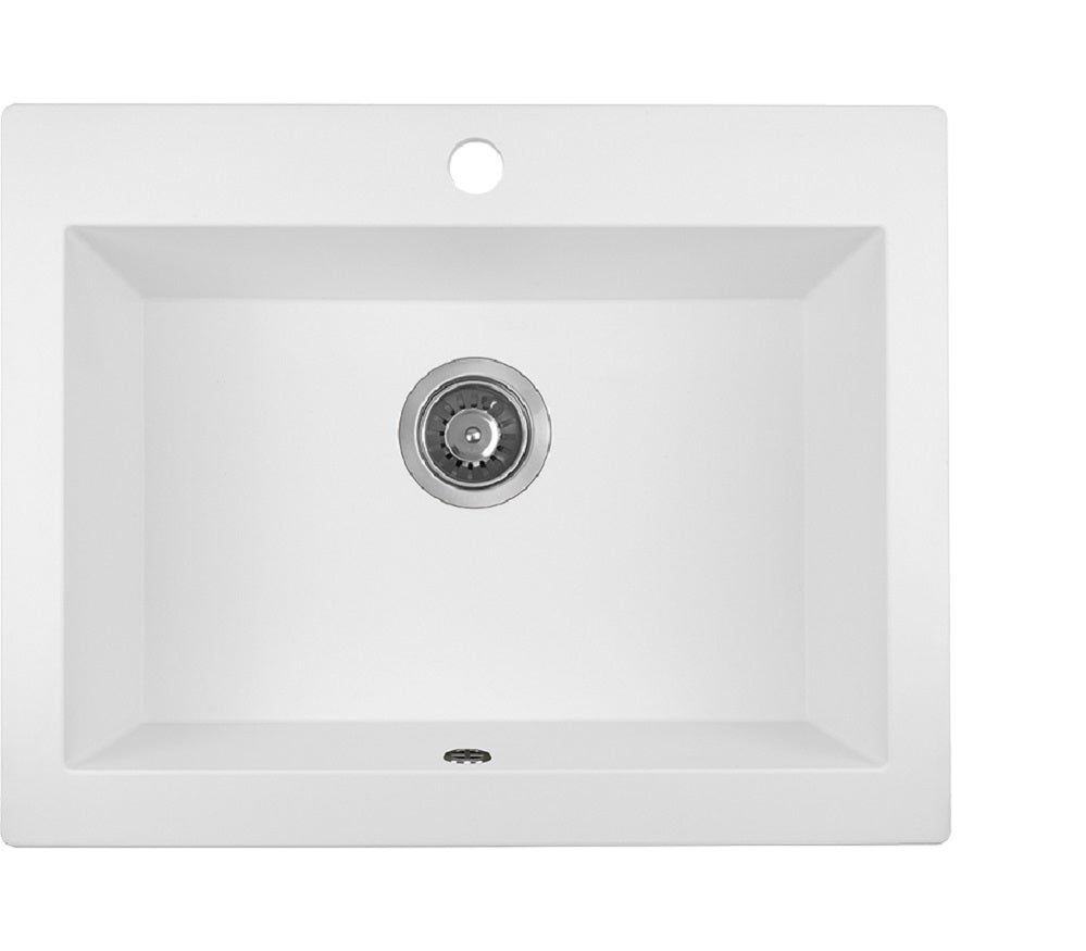 Fregadero redondo de granito blanco komodo, 1 seno, 49x58