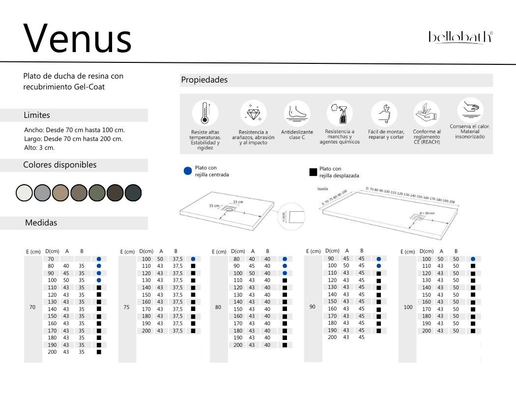 BELLOBATH - Base de duche de resina antiderrapante - Textura de ardósia suave - Inclui válvula de escoamento e grelha - Branco - 75 X 160cm - 9