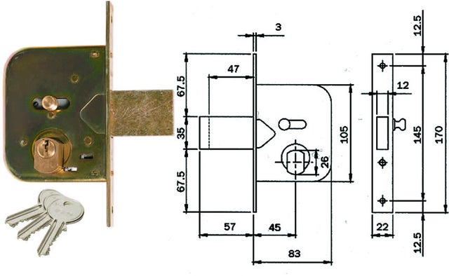 Serratura CISA Per Cancelli In Ferro - Acciaio Zincato, Con Cilindro In Ottone - Foto 5