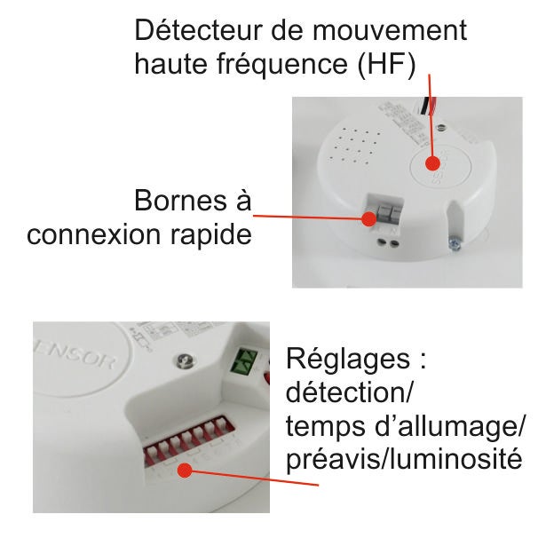 Applique d'extérieur Hublot LED à détecteur HF (mouvements et crépusculaire) 16W 1500 LM 4000K IP66 IK10 + mode veille - garantie 5 ans - 3