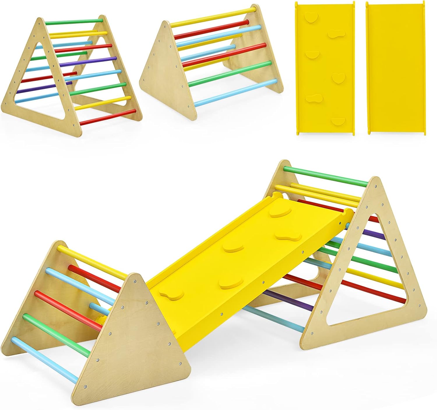 Trójkąt wspinaczkowy 3 w 1, rusztowanie do wspinaczki z dwustronną rampą, trójkąt szczebla do wspinaczki i zjeżdżania, (kolorowy)