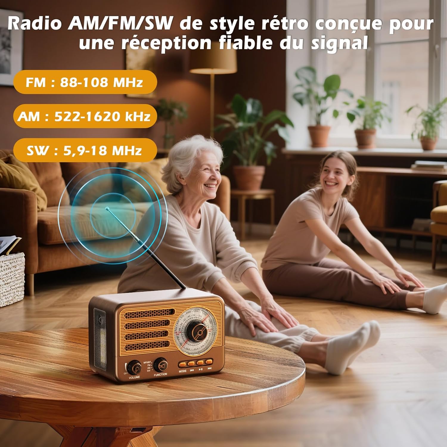Radio tranzystorowe vintage – styl retro z nowoczesnym strojeniem, przenośne, AM/FM/SW, z USB/TF/AUX, MP3 i akumulatorem 1800 mAh - 3