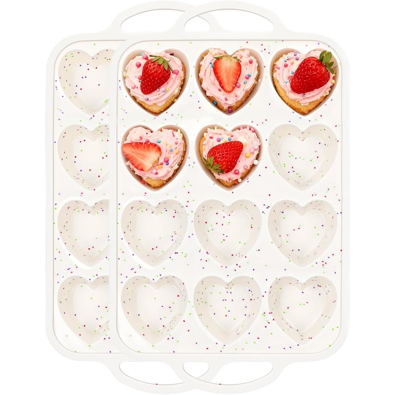 Forma do pieczenia w kształcie serca z silikonu ze wzmocnioną metalową ramą, zestaw 2 sztuk, nieprzywierająca forma do babeczek i muffinek, bez BPA.