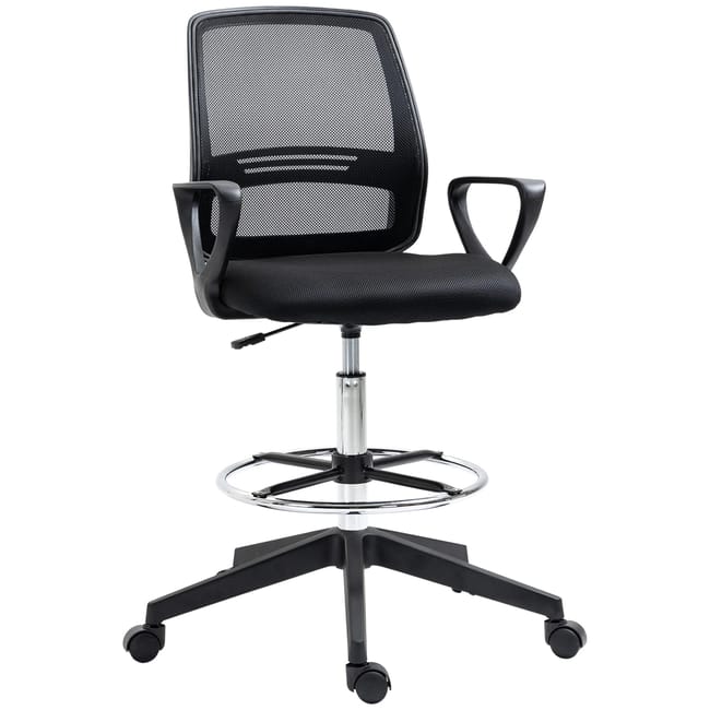 Ergonomiczny fotel biurowy z podparciem lędźwiowym, siedziskiem z regulacją wysokości, regulowanym podnóżkiem, solidną czarną metalową ramą
