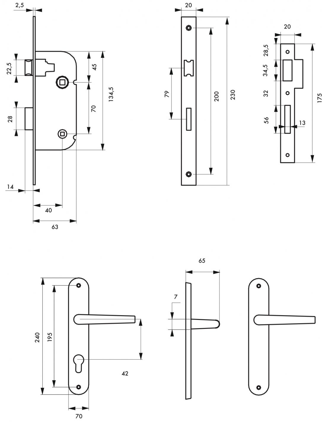 THIRARD - Serrure encastrable à cylindre + poignées Dionysos, axe 40mm, bouts ronds, blanc, 3 clés - THIRARD - 2