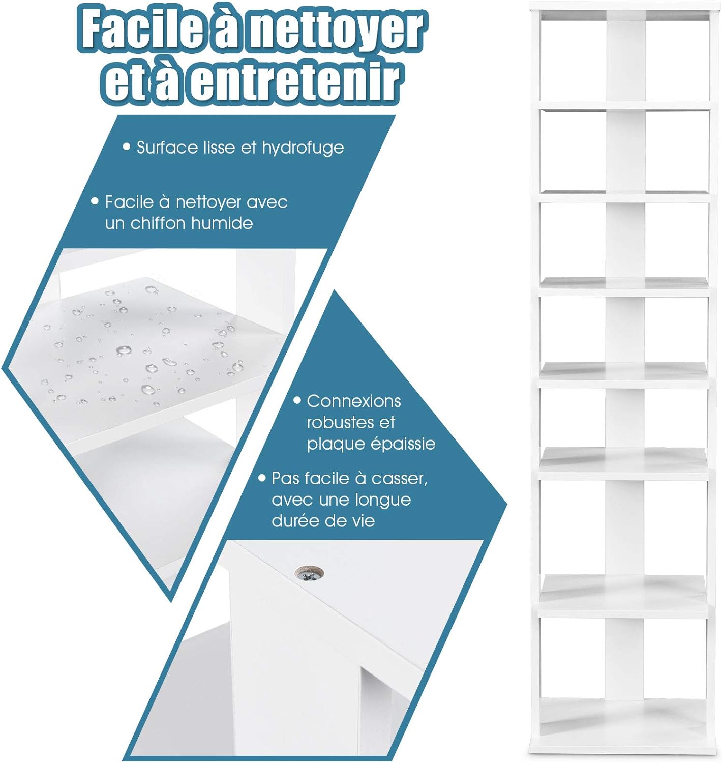 Étagère à Chaussures à 7 Niveaux, Range-Chaussures Vertical et Compact en Hauteur Différente, pour Couloir Salon Entrée 27,5 x 26,5 x 110 CM (Blanc) - 3