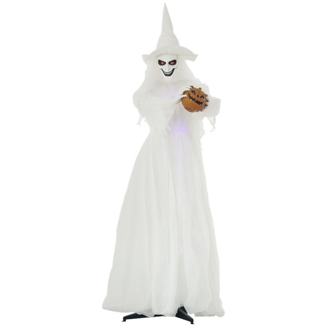 189 cm Biała Czarownica z Głową Dyni, naturalnej wielkości dekoracja zewnętrzna na Halloween