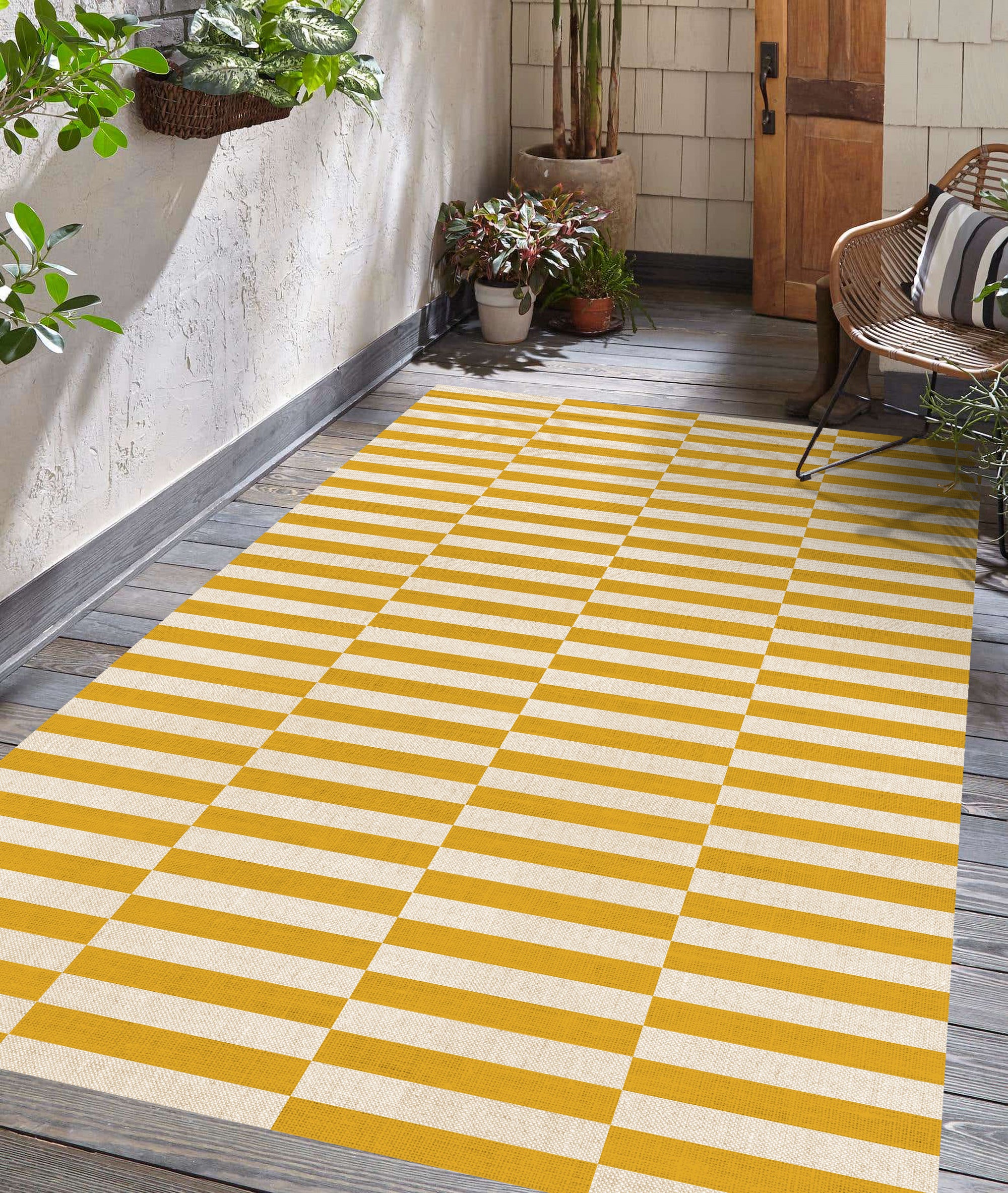 Dywan z PVC do wnętrz i na zewnątrz Dynamic Mostaza 160x240 cm - Winyl drukowany, antypoślizgowy, zmywalny, odporny — na taras i do domu.