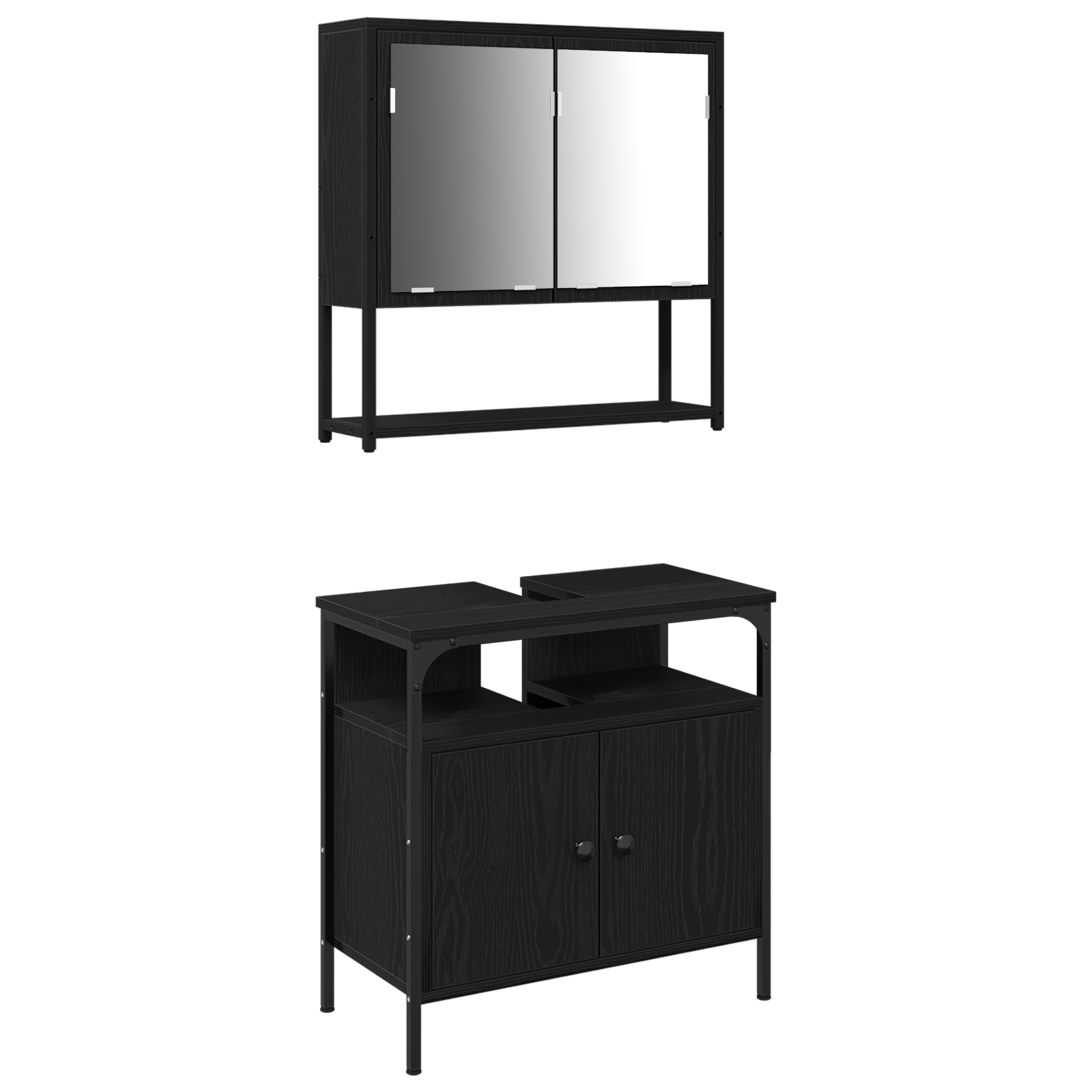 Conjunto de muebles de baño de 2 uds de en madera ingenierizada de roble negro cfw60181
