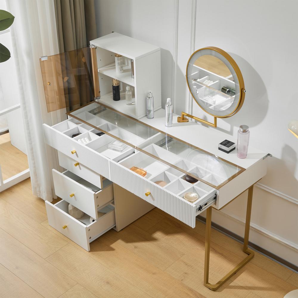 Coiffeuse avec miroir en MDF Blanc H. 115 x l. 45 x P. 120 cm - 6
