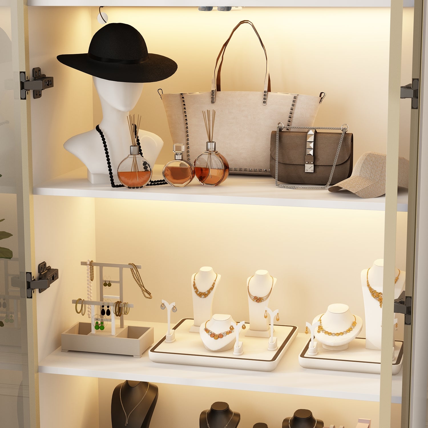 Vitrine avec LED et Portes en Verre Meuble de Rangement en Verre Debout avec 4 étagères Design Pop-up 80x40x160cm Blanche - 5