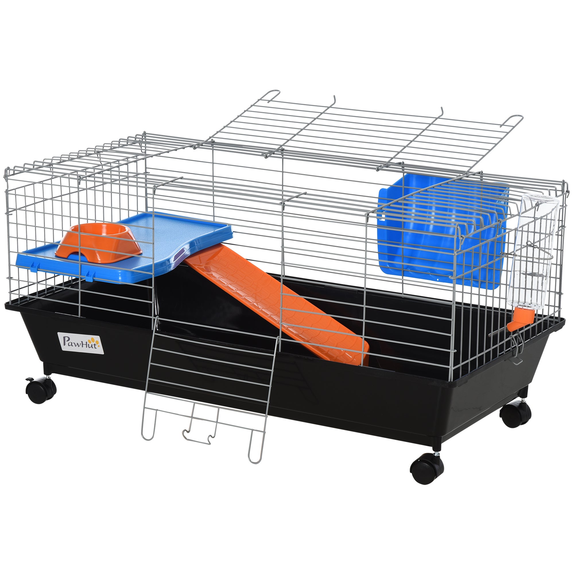 Petite cage à rongeurs avec roues et toit ouvrant 89 x 44 x 43 cm noire ...