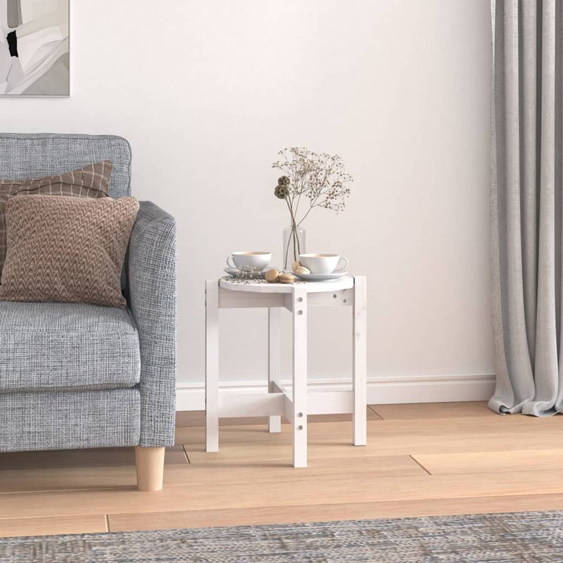 Stolik kawowy, biały, Ø 42,5x45 cm, lite drewno sosnowe vidaXL