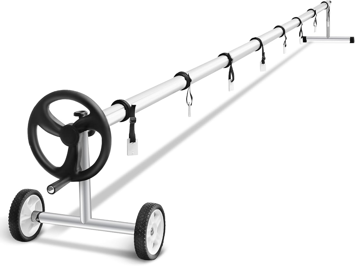 Regulowany Zwijacz do Foli Bąbelkowej o Długości od 1,65 m do 7 m do Foli i Foli Solarnych, Mobilny Zwijacz Basenowy z Aluminium, 8 Pasków Mocujących