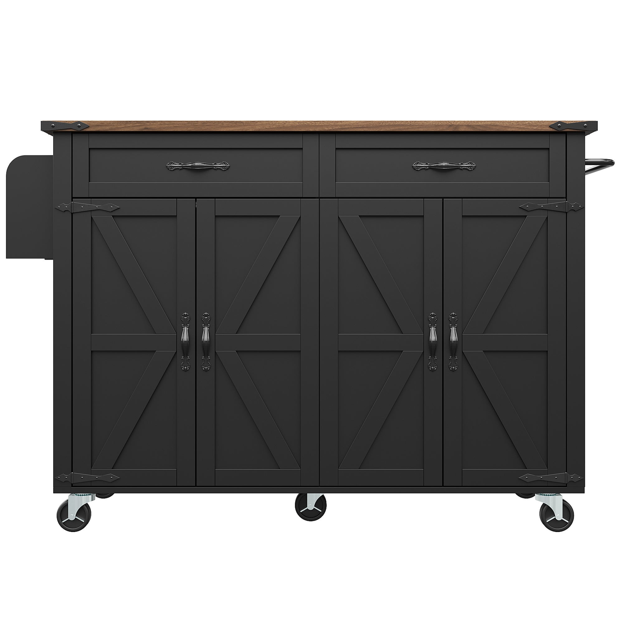 Chariot de cuisine noir avec plan de travail coulissant, îlot de cuisine avec 4 portes et 2 tiroirs, mobilier de salle à manger finition bois - 6