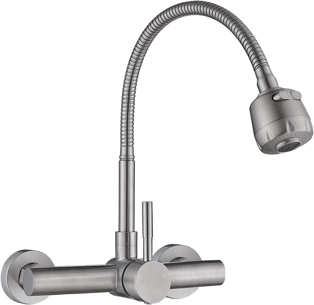 Bateria ścienna do zlewu kuchennego z wyciąganą wylewką, bateria ze stali nierdzewnej w kolorze niklu szczotkowanego