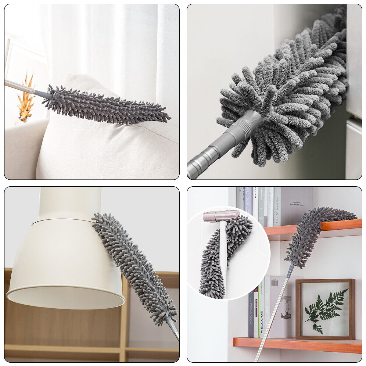 Plumeaux télescopiques 7 pièces, tête de loup, longueur maximale 240 cm, plumeau en microfibre lavable, plumeau télescopique, outil d'époussetage - 6