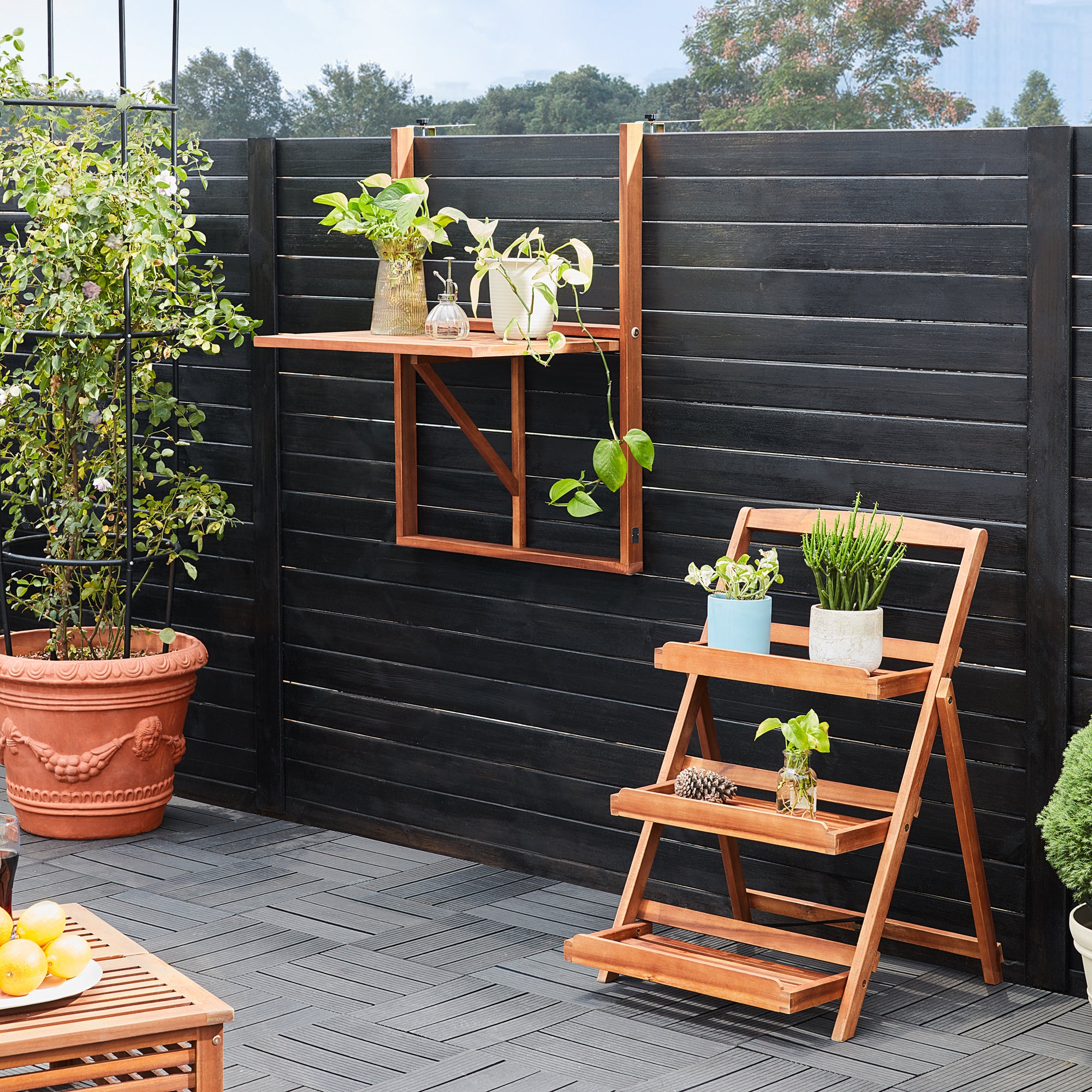 Table de balcon suspendue Bois d'acacia 65x45x87cm certifié FSC - 8