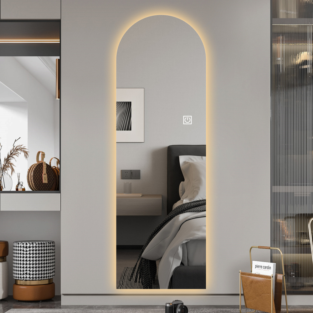 Specchio LED a figura intera ad arco 165×50 cm, specchio da terra o parete senza cornice, vetro argentato 5 mm infrangibile, luce regolabile 3 colori - 4
