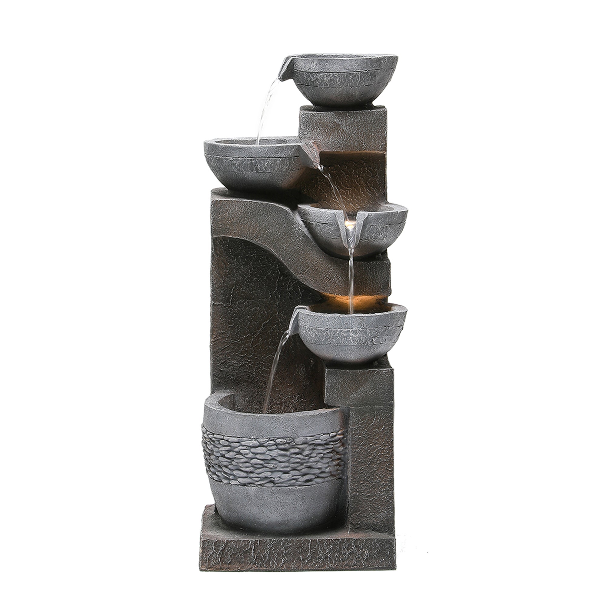Fontaine de jardin LED avec pompe 5 W - Résine effet pierre naturelle - 33,5 x 30,5 x 77,5 cm - Gris - 7