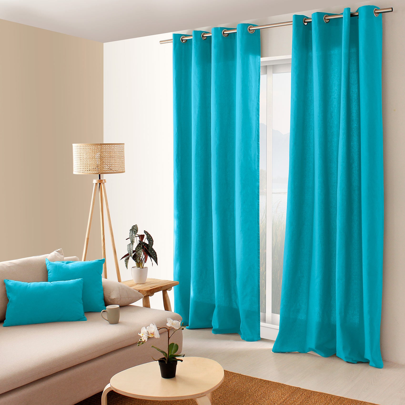Paire De Rideaux Turquoise Unis – 245cm X 144cm (très Bon état)
