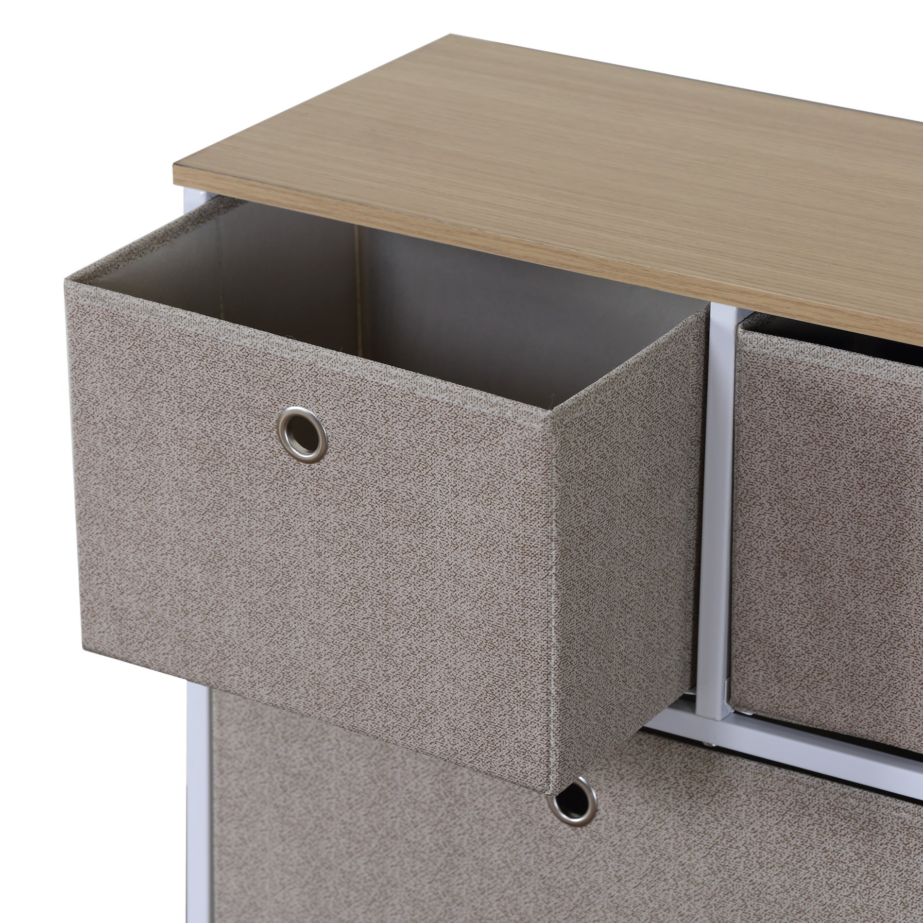 Meuble de rangement bas Rebecca Mobili Chiffonier à 5 tiroirs en metal et tissu blanc beige - 5