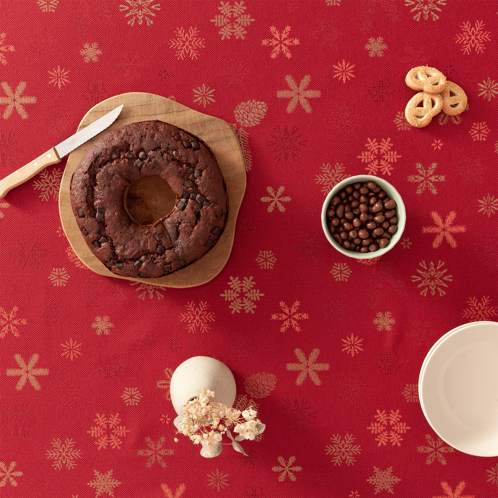 Tovaglia di Natale rettangolare in cotone jacquard rosso 140x240 cm - Flake - 3