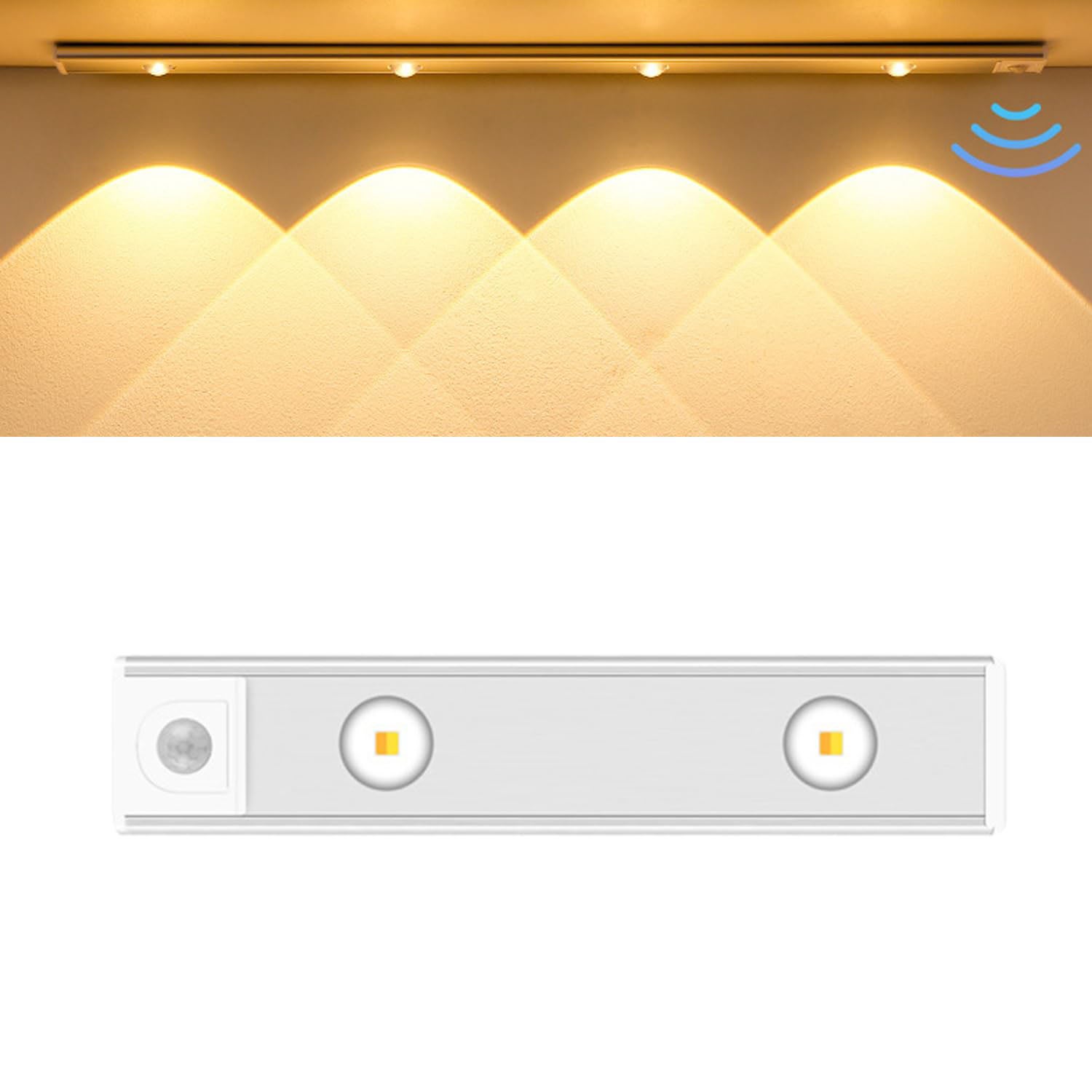 Lampa LED z czujnikiem ruchu – 3 kolory, ładowana przez USB, idealna do kuchni, szafy i sypialni, biała, 30 cm