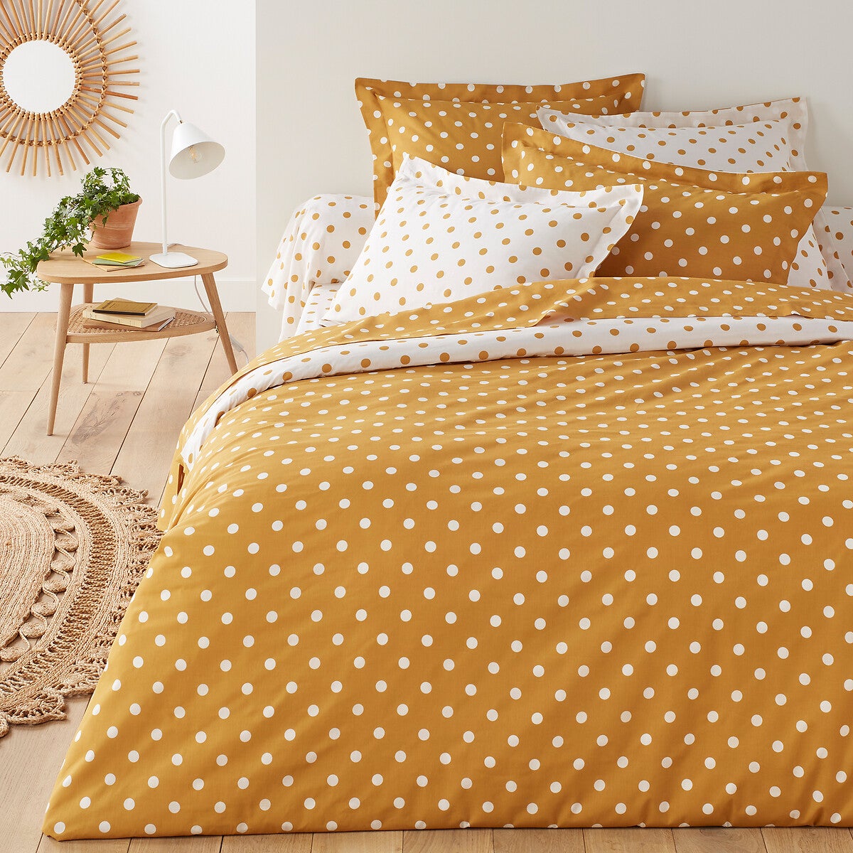 Housse de couette pur coton imprimé pois, Clarisse - Beige/blanc - 240 x 220 cm - 7