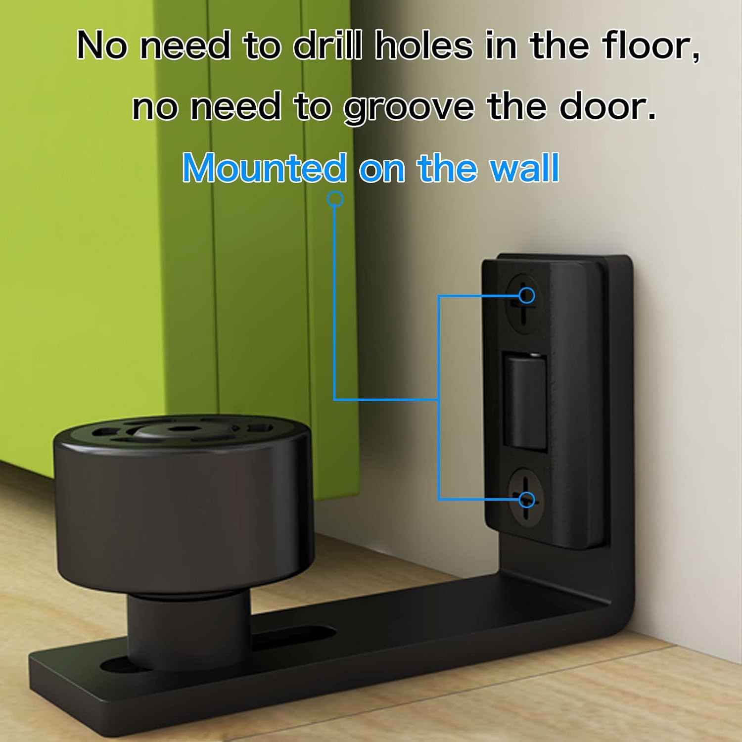 Guía de suelo ajustable negra, para puertas corredizas de madera, instalación fácil y ajustable - 2