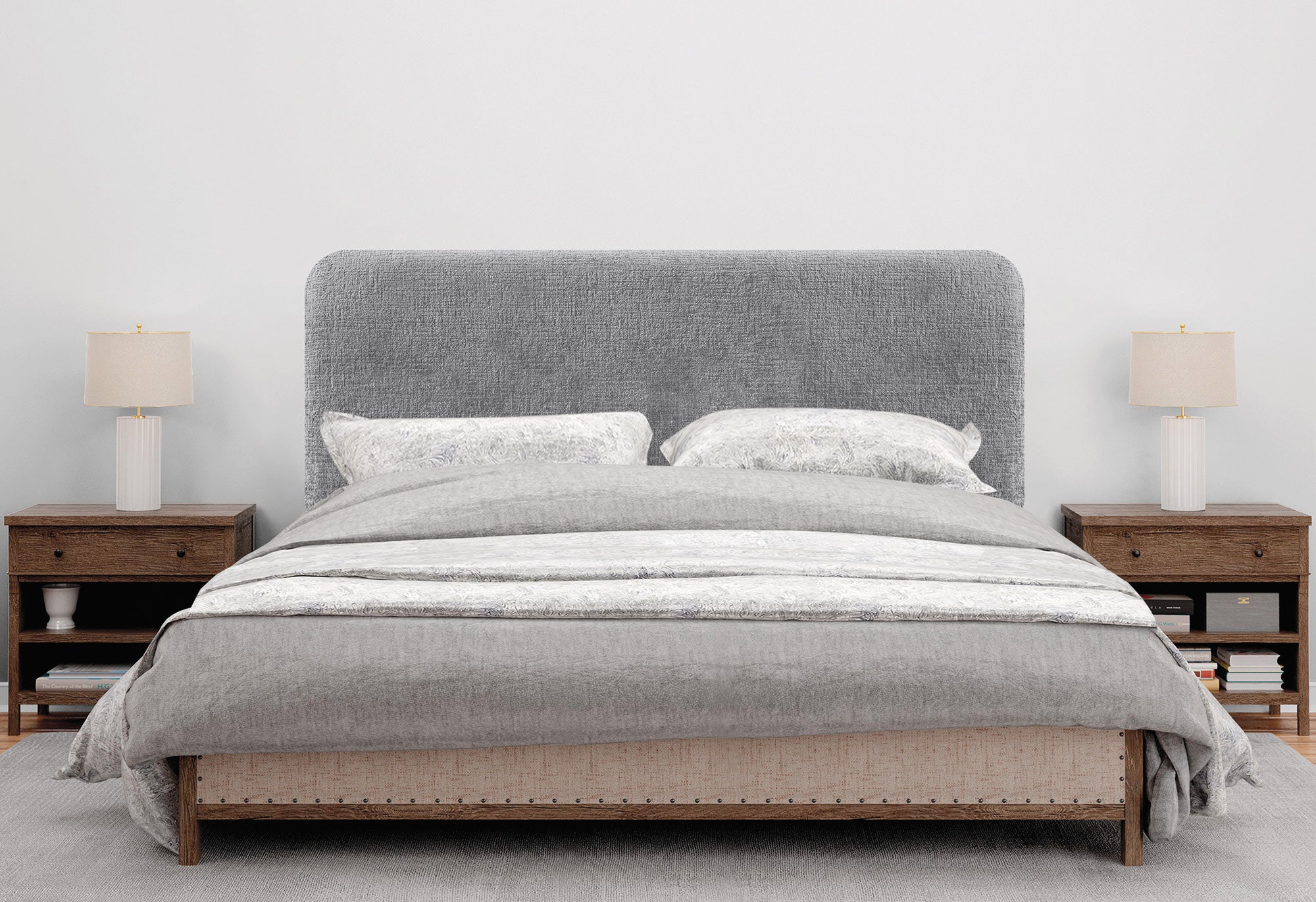 DHOME Cabecero Tapizado en Lana Liso Redondeado para Pared Acústicos Cabeceros Absorbentes Cabezal Cama Dormitorio (Gris, 160cm) - 5