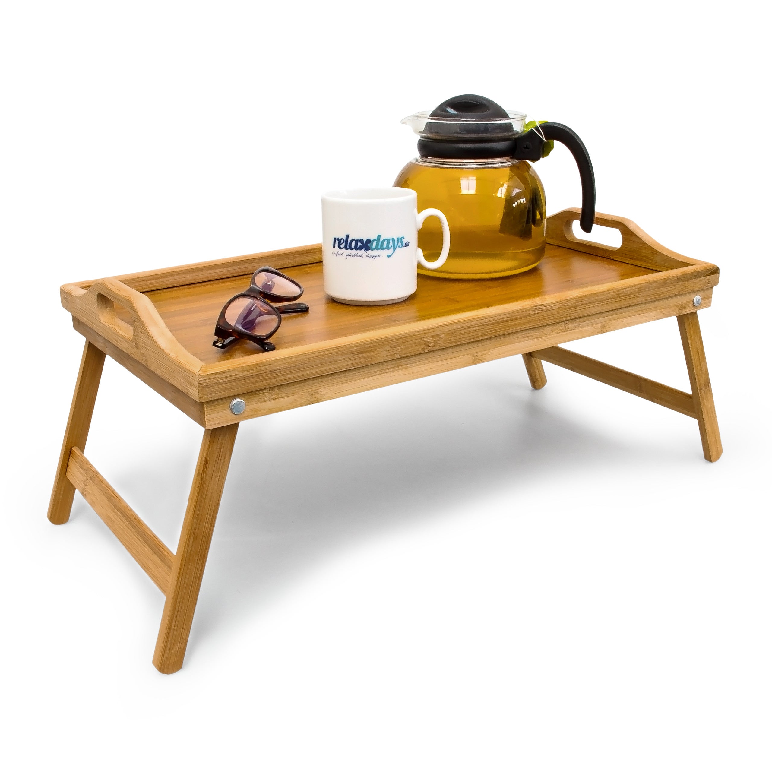 Relaxdays 4 Vassoio Da Letto In Bambù 60x30 Cm – Con Gambe Pieghevoli, Bordo Rialzato, Per Colazione E Servizio