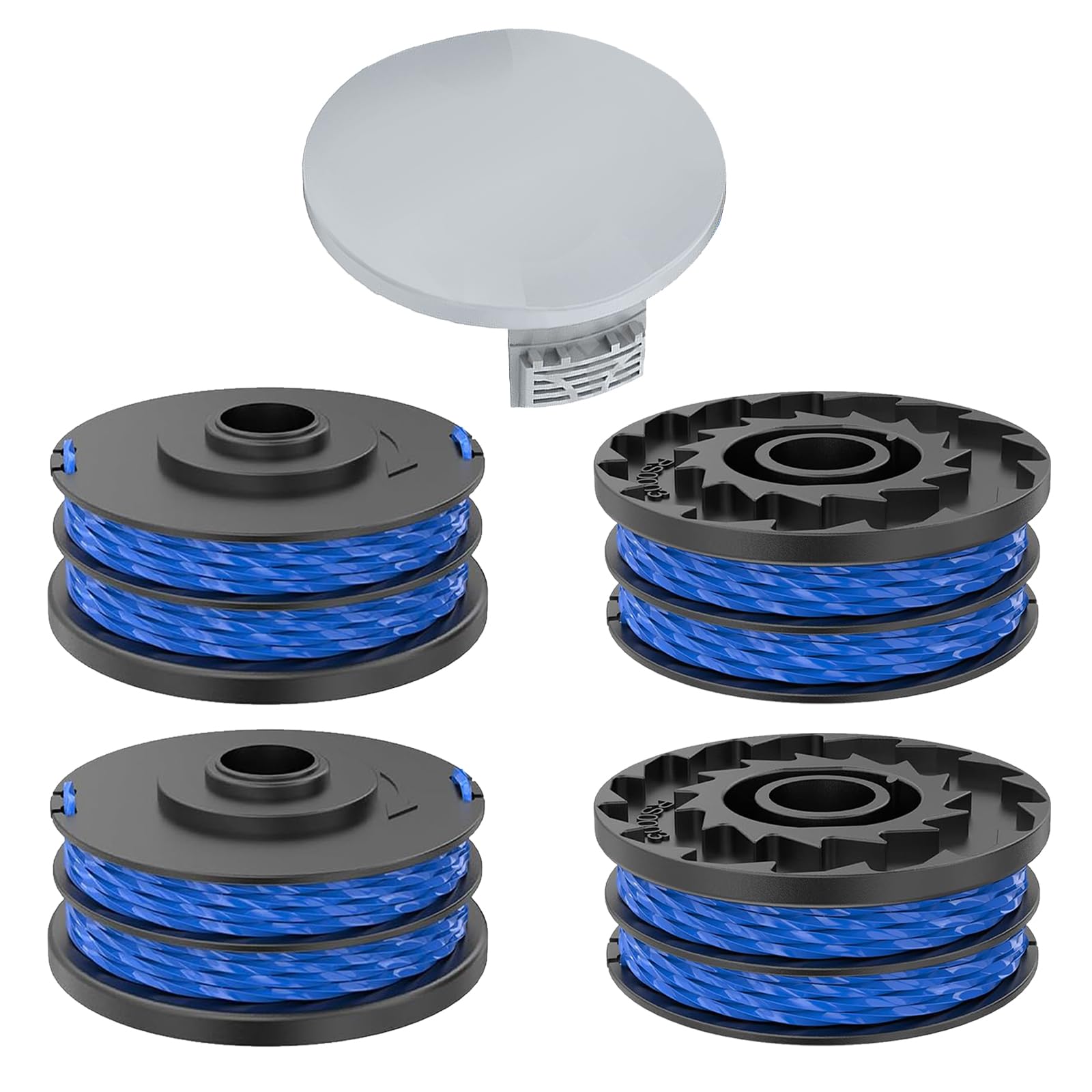 4 szpule z żyłką do podkaszarki kompatybilne z Ryobi RAC123, pasują do Ryobi RLT4027, RLT4125, RLT5127 itp. z nakładką RAC122 (4 szpule + 1 pokrywa)