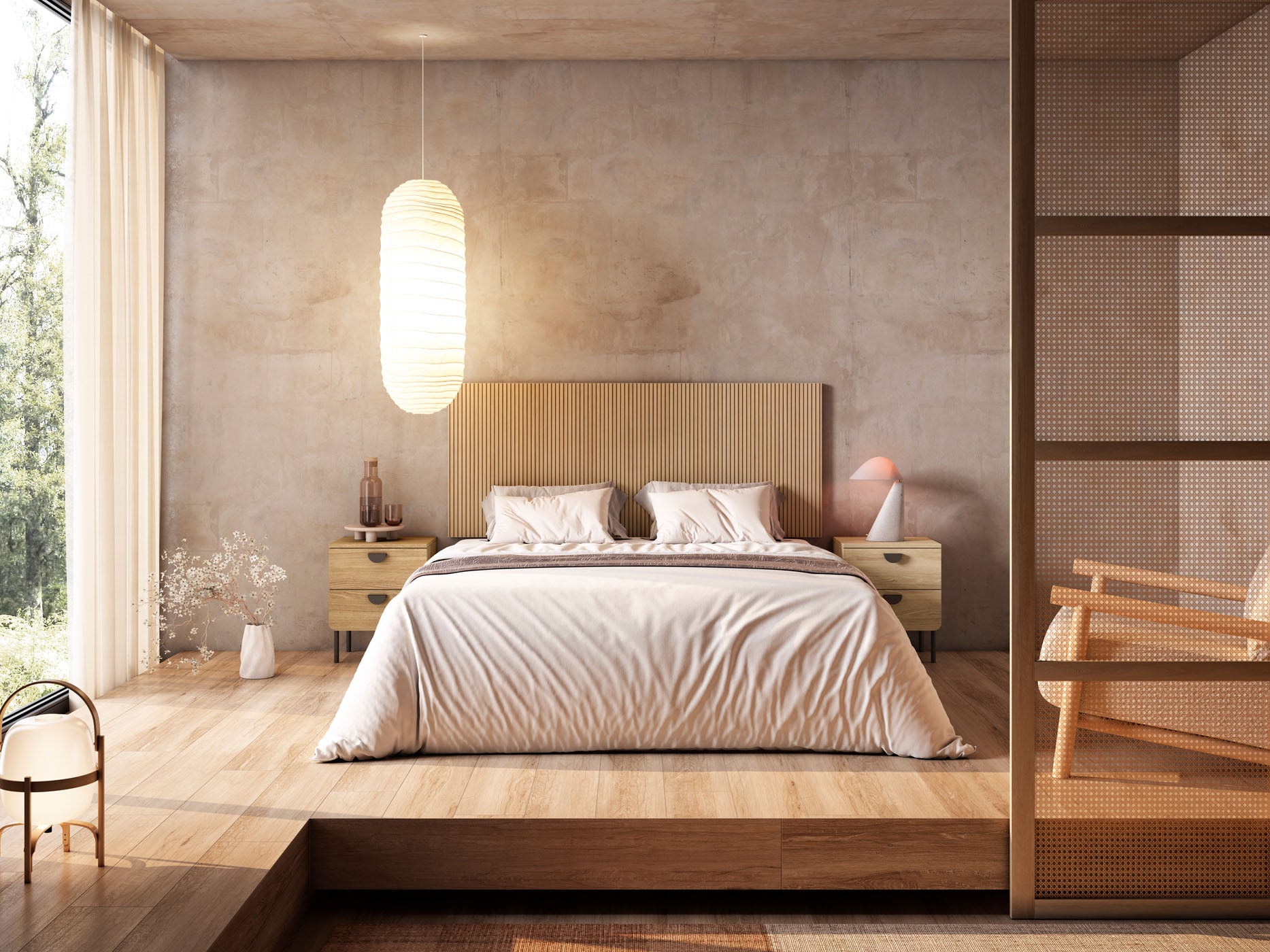 Cabecero TOKYO de melamina, de Herdasa, 67x160x3, efecto vallado roble - 2