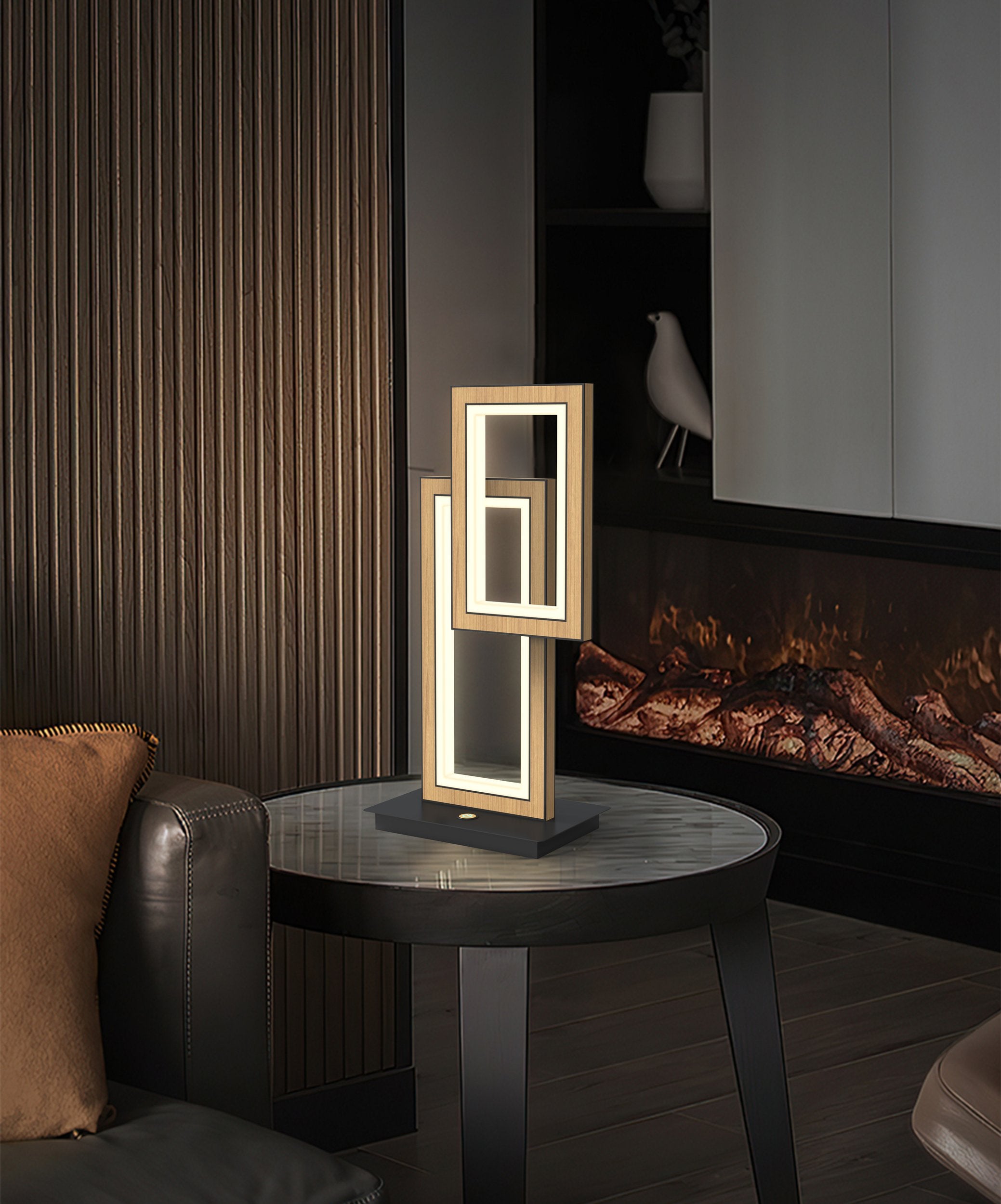 Lampe Ã&nbsp; poser LED dimmable PESCARA noir/bois H47,5cm - 8