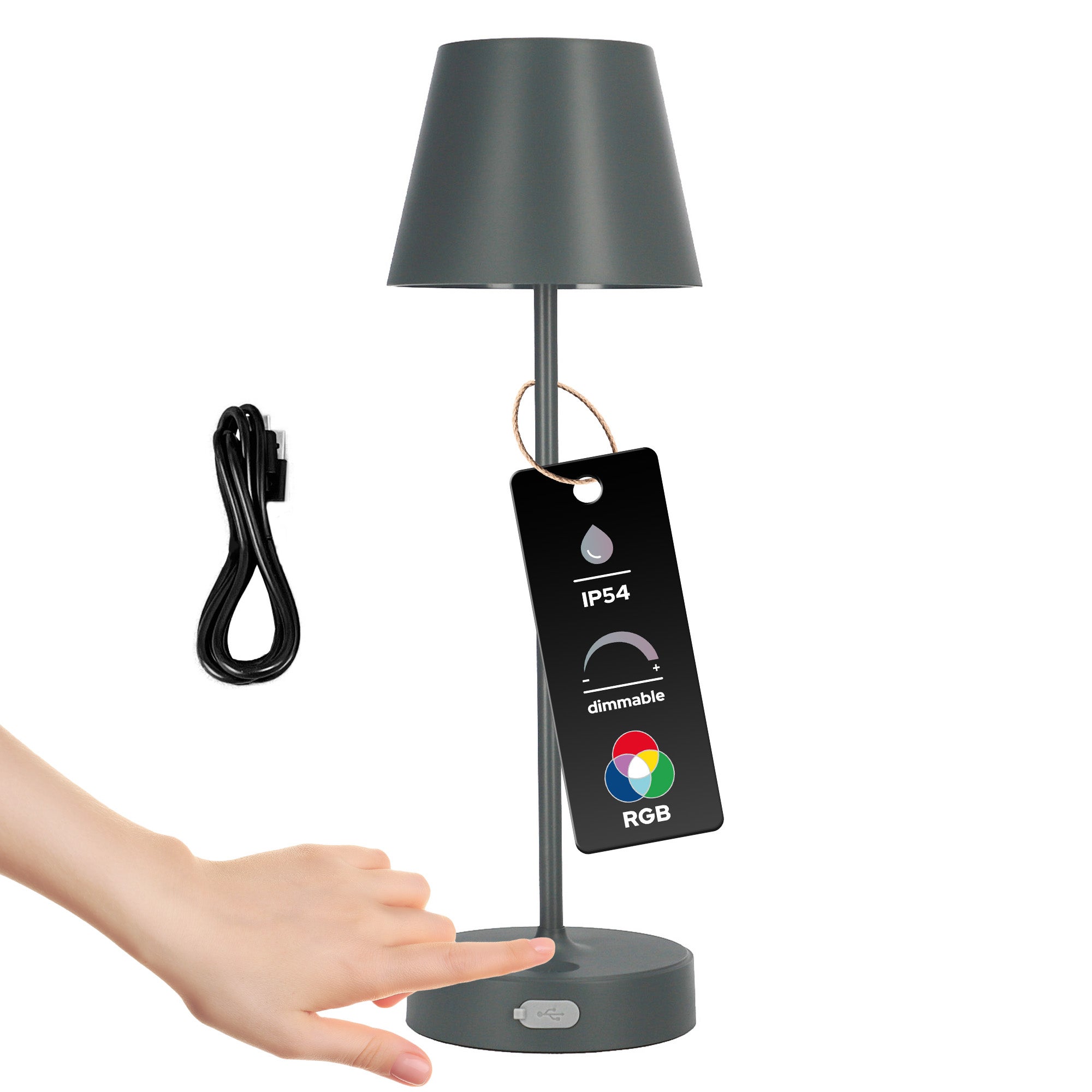 Lampka stołowa NELI 2,7W LED szara, z akumulatorem 2200mAh, IP54, RGB, 200lm, 33cm, EDO Solutions