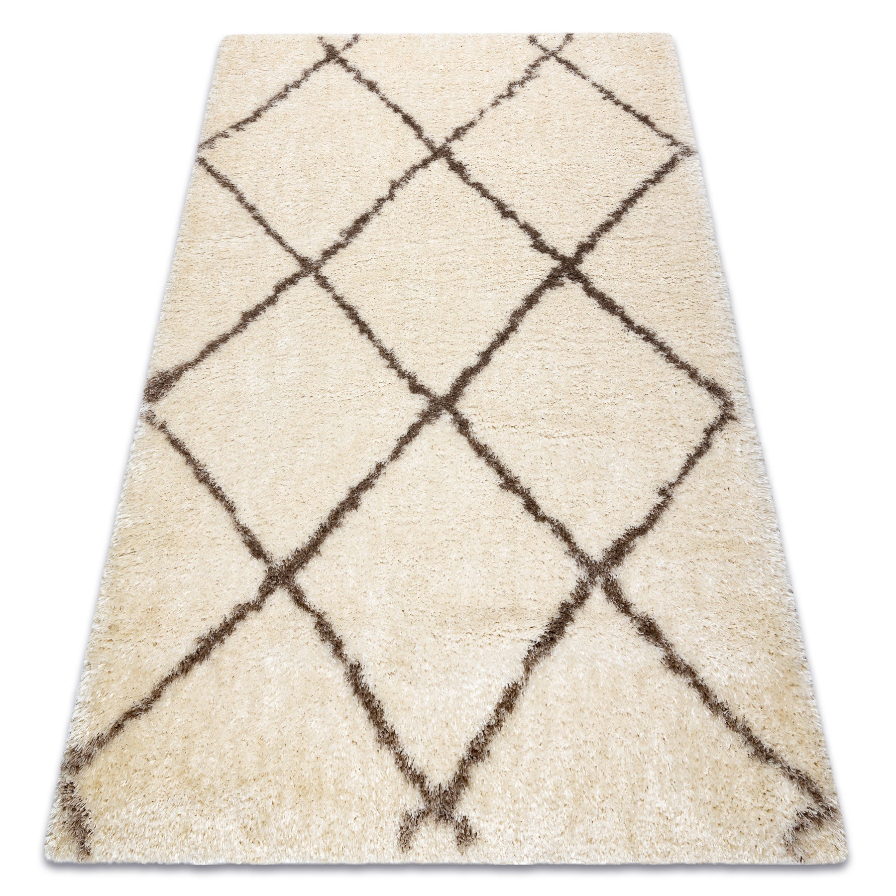 Dywan FLUFFY 2373 shaggy kratka, trellis - krem / beż 180x270 cm
