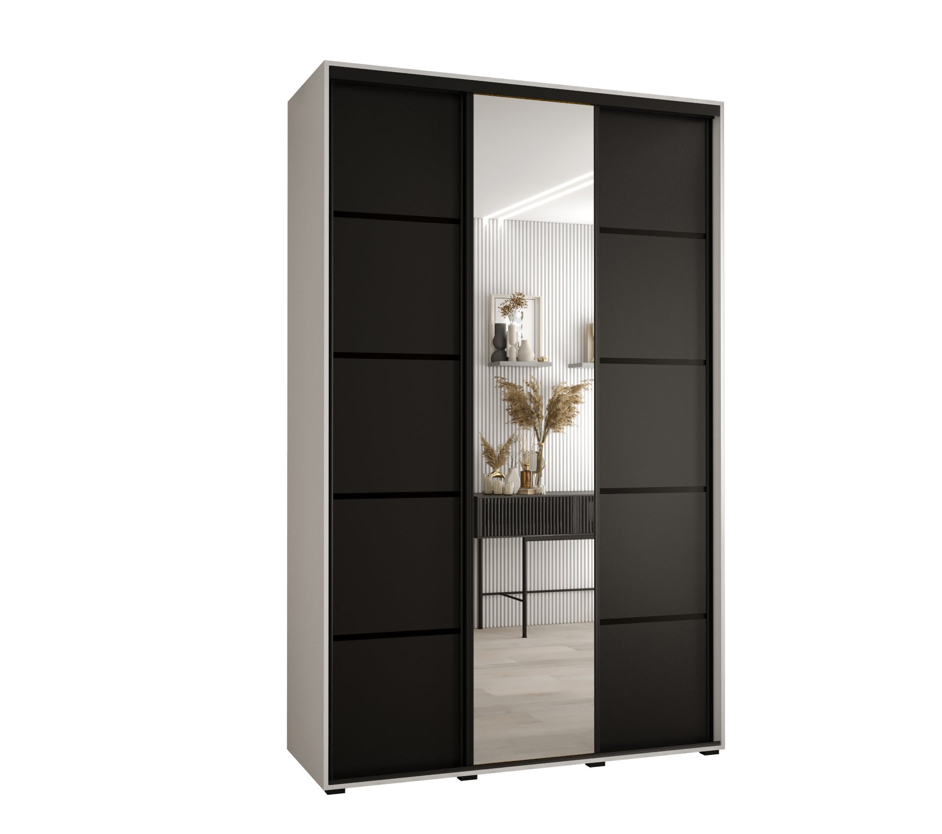 Szafa przesuwna z lustrem wysoka Davos 5 150 x 60 x 235,2 cm biały + czarny + u. czarny - Abiks Meble