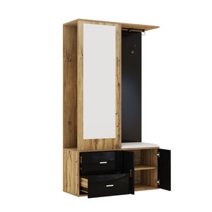 Set armadio, con 4 ganci appendiabiti, specchio, scarpiera, appendiabiti a muro, vano portaoggetti superiore, panca appendiabiti da ingresso. OKWISH