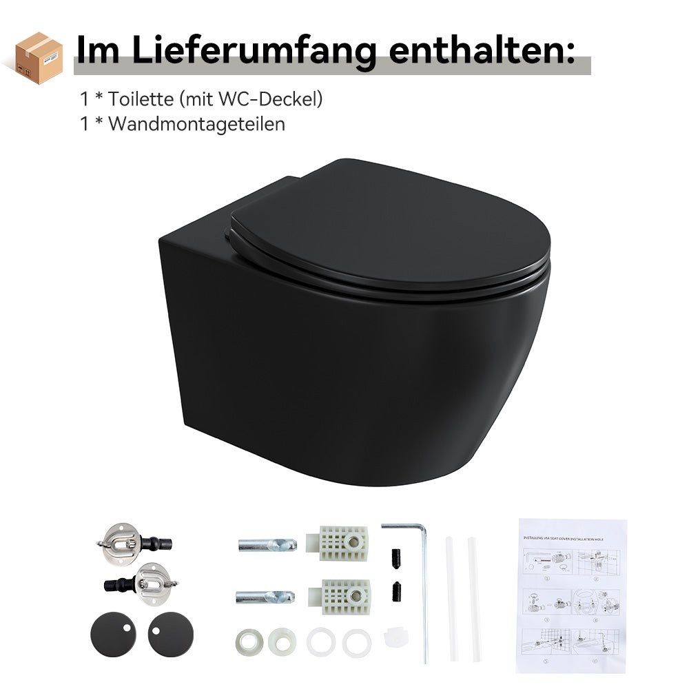 Matowa, czarna, ceramiczna toaleta ścienna z wolnoopadającą deską sedesową, kompaktowa konstrukcja. HOROW - 8