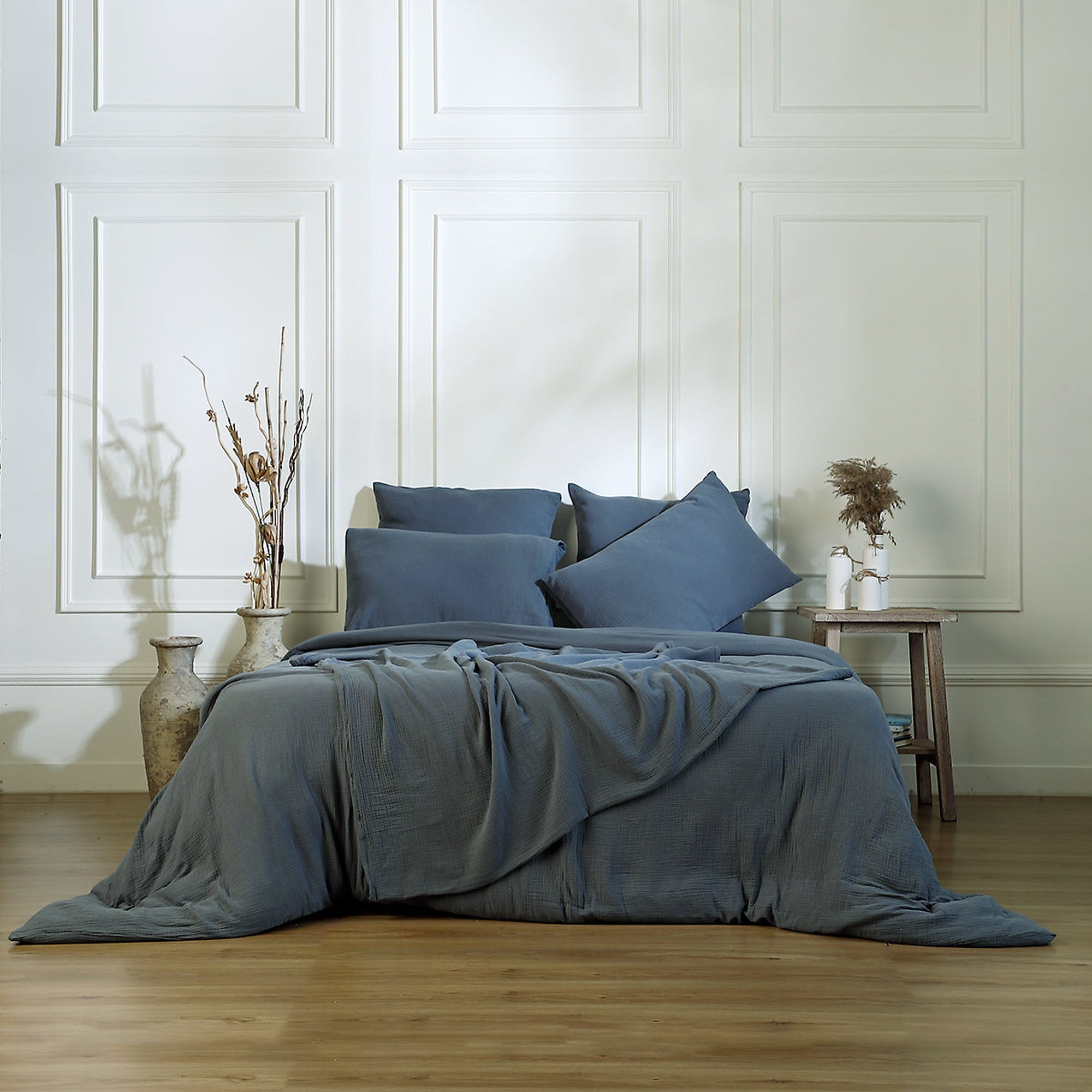 Housse de couette 260x240 gaze de coton bleu orage | Leroy Merlin