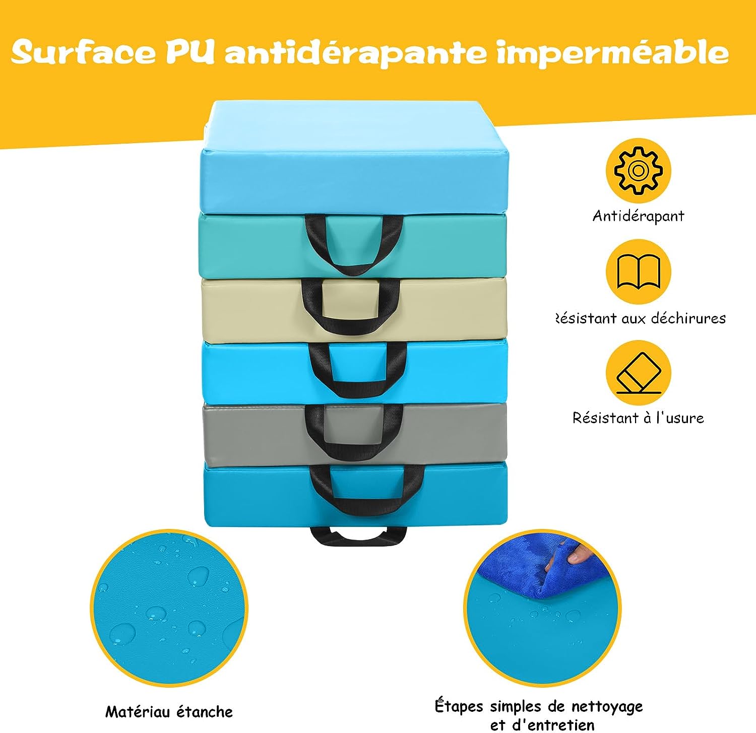 Tappeto per Bambini 6 Pezzi, Tappeto da Terra Cuscino Yoga Meditazione, per Camera da Letto e Salotto, Moderno 38x38x8cm (Quadrato(2)) - 4