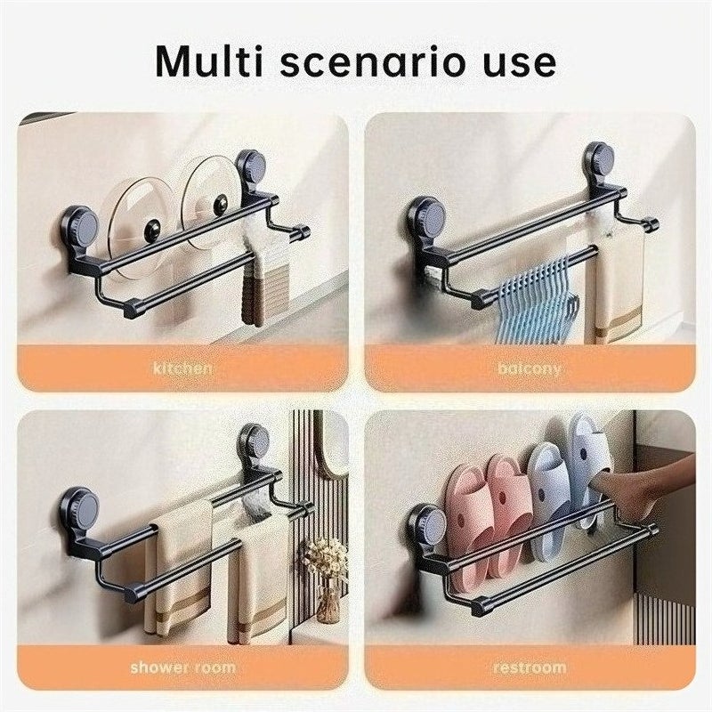 Porte-serviettes mural chromé moderne avec ventouses puissantes, organiseur de salle de bain | Porte-serviettes de 40 cm pour salle de bain - 8