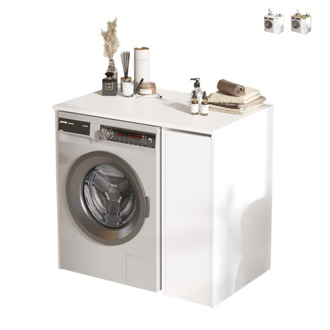 Mobiletto Per Lavatrice E Asciugatrice Con Cassetto - Legno Laminato Bianco, 70x146x64 Cm, Mensola Scorrevole, Salvaspazio