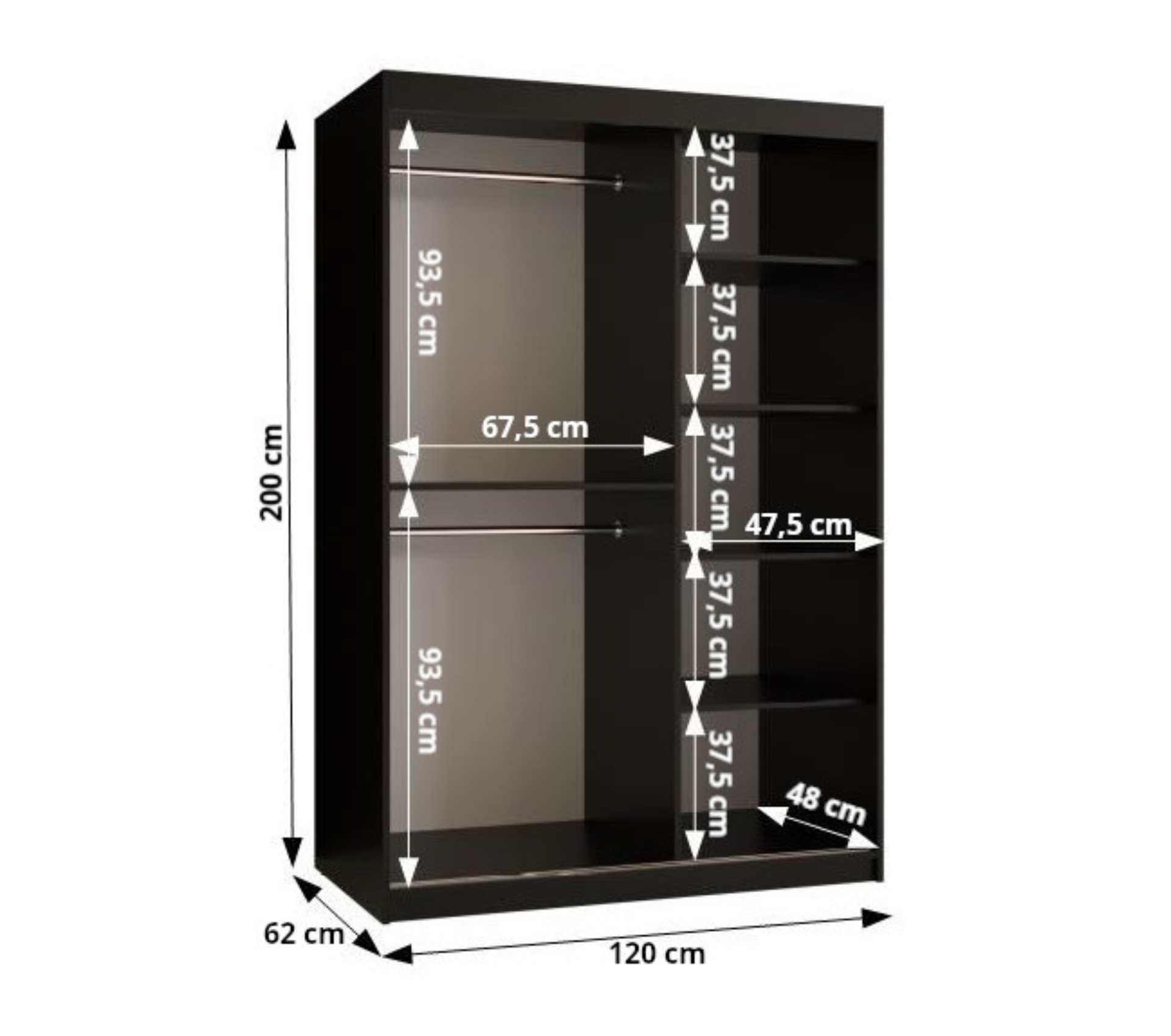 Szafa przesuwna garderoba RIFLO WAVE 1 120 x 62 x 200 cm Biały - Abiks Meble - 4